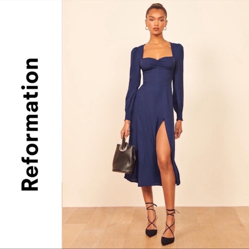 Reformation Hunt Dress in Navy